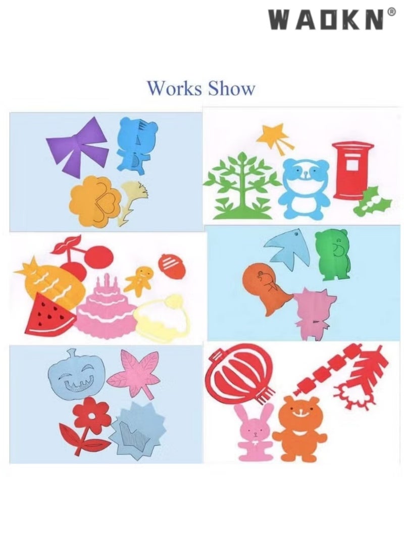 WAOKN 240 PCS Kids Paper Cutting Set Paper Activity Toys with 2 Safe Scissors Educational Toys for Kids Gift Idea, Paper Cut Set, Safety Scissors Skills Cutting, Scissor Skills Activity Kit, Kids Scissors Crafts Set for School, Cutting Activity  - Image 5