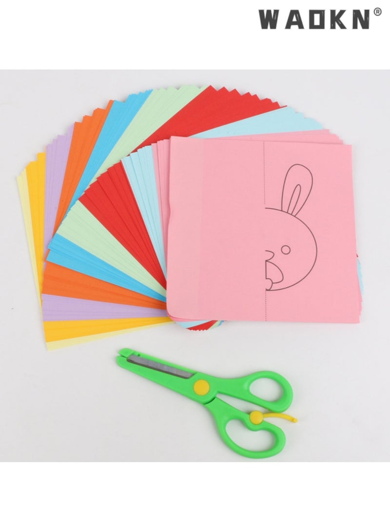 WAOKN 240 PCS Kids Paper Cutting Set Paper Activity Toys with 2 Safe Scissors Educational Toys for Kids Gift Idea, Paper Cut Set, Safety Scissors Skills Cutting, Scissor Skills Activity Kit, Kids Scissors Crafts Set for School, Cutting Activity  - Image 1