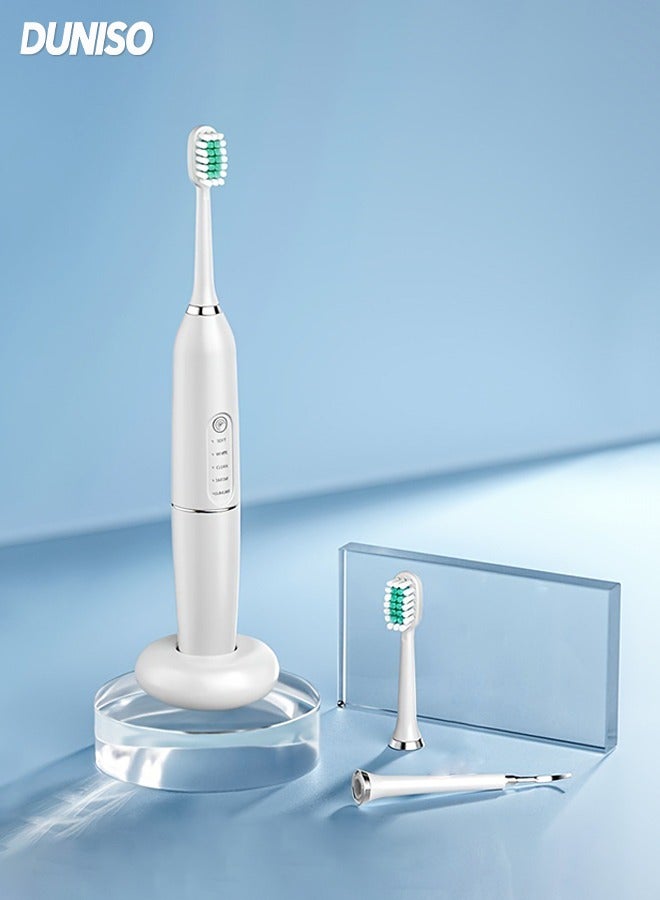 DUNISO Electric Rechargeable Toothbrush with 5 Cleaning Modes,2 Minutes Smart Timer,IPX7 waterproof,Wireless Charging Whitening Toothbrush(White） - Image 1