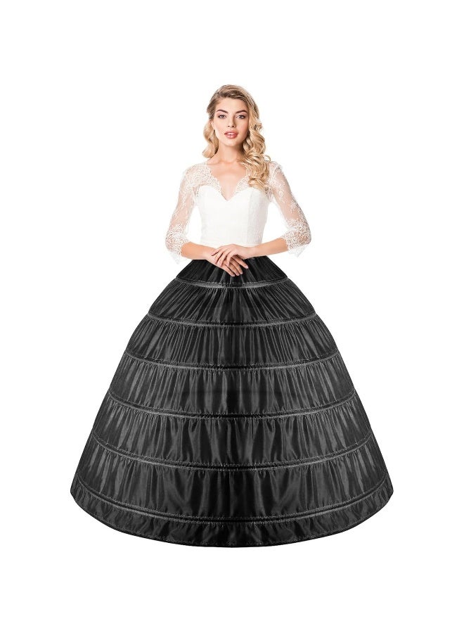 Long Black Petticoats for Women, A-line 6 Hoop Underskirt Super Puffy, Adjustable Petticoat Slip Floor Length Underskirt for Wedding Ball Quinceanera Dress, Skirt Length 105cm  - Image 1