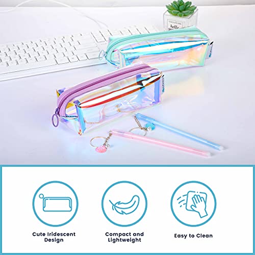 EzPacking Holographic Clear Makeup Pouch/Cute Iridescent Cosmetic Organizer/Sparkly Glittery Women’s Toiletries Holder/Transparent Ladies Zipper Bag for Purse or Tote (Mint) - Image 5