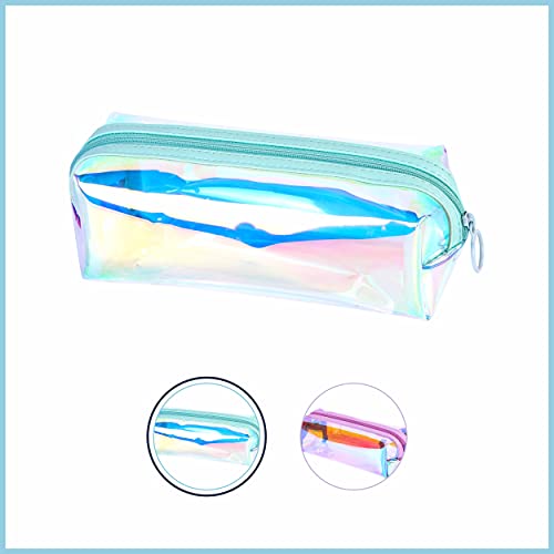EzPacking Holographic Clear Makeup Pouch/Cute Iridescent Cosmetic Organizer/Sparkly Glittery Women’s Toiletries Holder/Transparent Ladies Zipper Bag for Purse or Tote (Mint) - Image 2