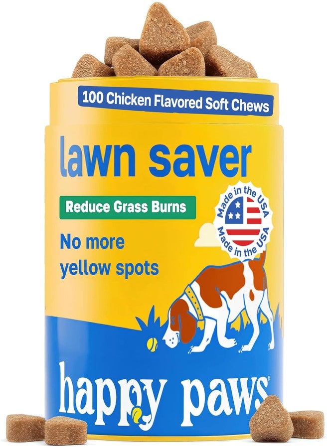 Happy Paws Lawn Saver Supplement for Dogs, Helps Grass Stay Green, Digestive Health Support for All Breeds & Ages with Probiotics & Antioxidants, Vegan Chicken Flavor, Organic, Non GMO, 100 Soft Chews - Image 1