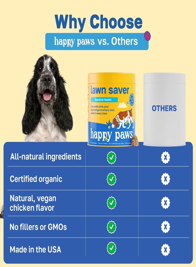 Happy Paws Lawn Saver Supplement for Dogs, Helps Grass Stay Green, Digestive Health Support for All Breeds & Ages with Probiotics & Antioxidants, Vegan Chicken Flavor, Organic, Non GMO, 100 Soft Chews - Image 4
