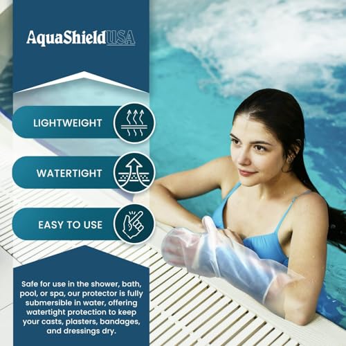 AquaShield Cast Protector Adult Full Arm (A31), Waterproof & Reusable for Pool, Bath, & Shower, covers Hand, Wrist, Elbow, & Upper Arm - Made in USA - Image 4