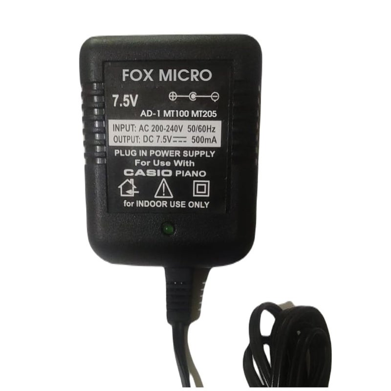 Foxmicro محول طاقة 7.5 فولت 1 أمبير لنماذج بيانو كاسيو MT-55، MT-68، AD-1، SA-3، SA-5، SA-6، SA-8 | شاحن بيانو كهربائي - Image 2