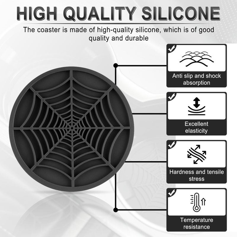 Alpmosn 4PCS Spider Web Car Coasters for Cup Holders, Halloween Funny Non-Slip Silicone Insert Ornaments Coasters, Automotive Cupholder Goth Accessories for Men & Women(Black) - Image 3