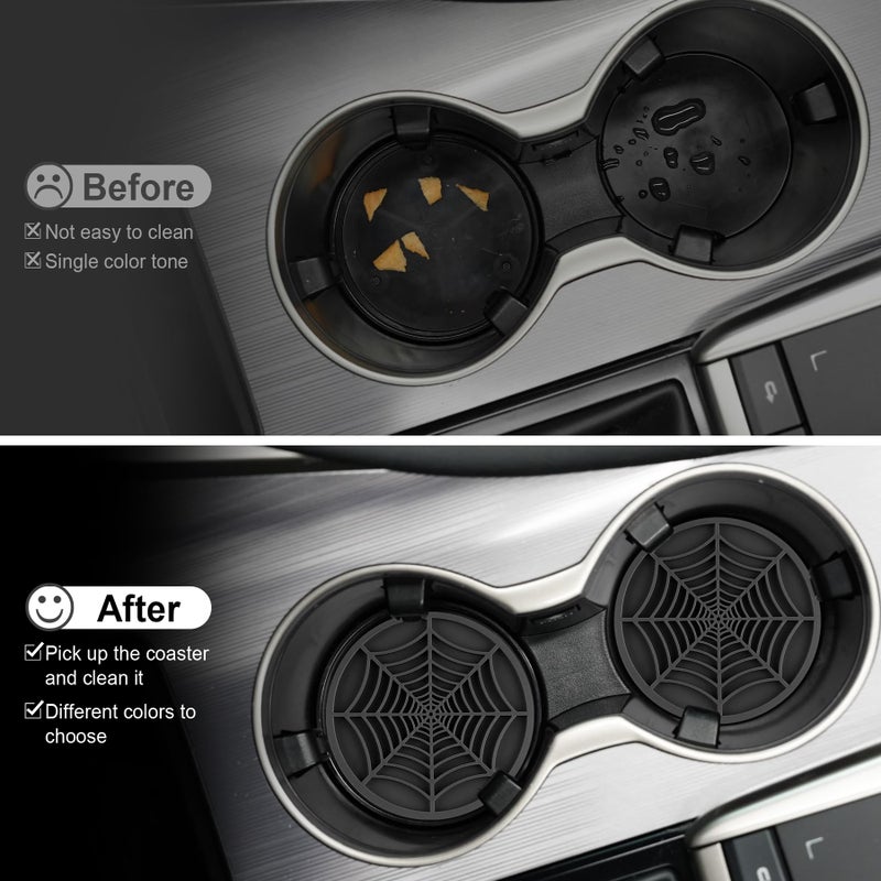 Alpmosn 4PCS Spider Web Car Coasters for Cup Holders, Halloween Funny Non-Slip Silicone Insert Ornaments Coasters, Automotive Cupholder Goth Accessories for Men & Women(Black) - Image 5