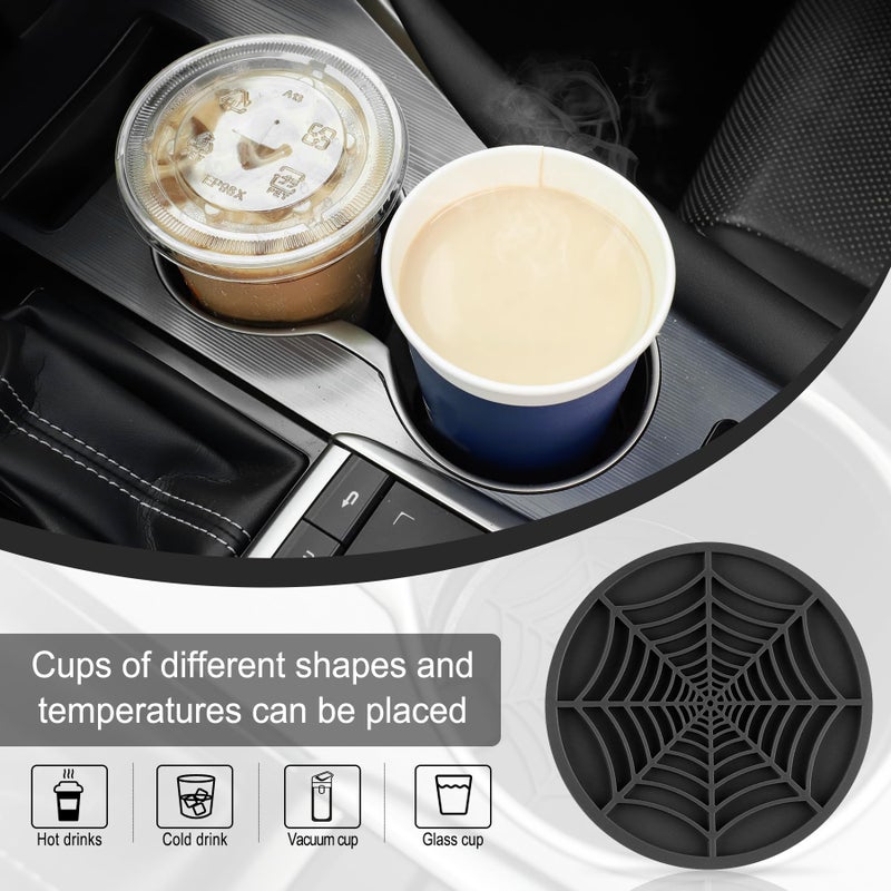 Alpmosn 4PCS Spider Web Car Coasters for Cup Holders, Halloween Funny Non-Slip Silicone Insert Ornaments Coasters, Automotive Cupholder Goth Accessories for Men & Women(Black) - Image 4
