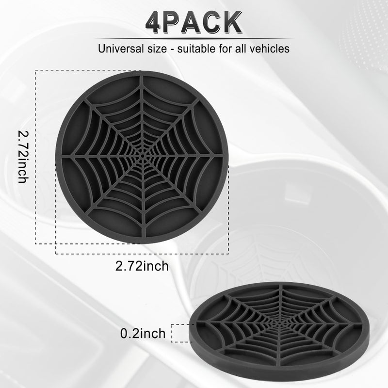 Alpmosn 4PCS Spider Web Car Coasters for Cup Holders, Halloween Funny Non-Slip Silicone Insert Ornaments Coasters, Automotive Cupholder Goth Accessories for Men & Women(Black) - Image 2