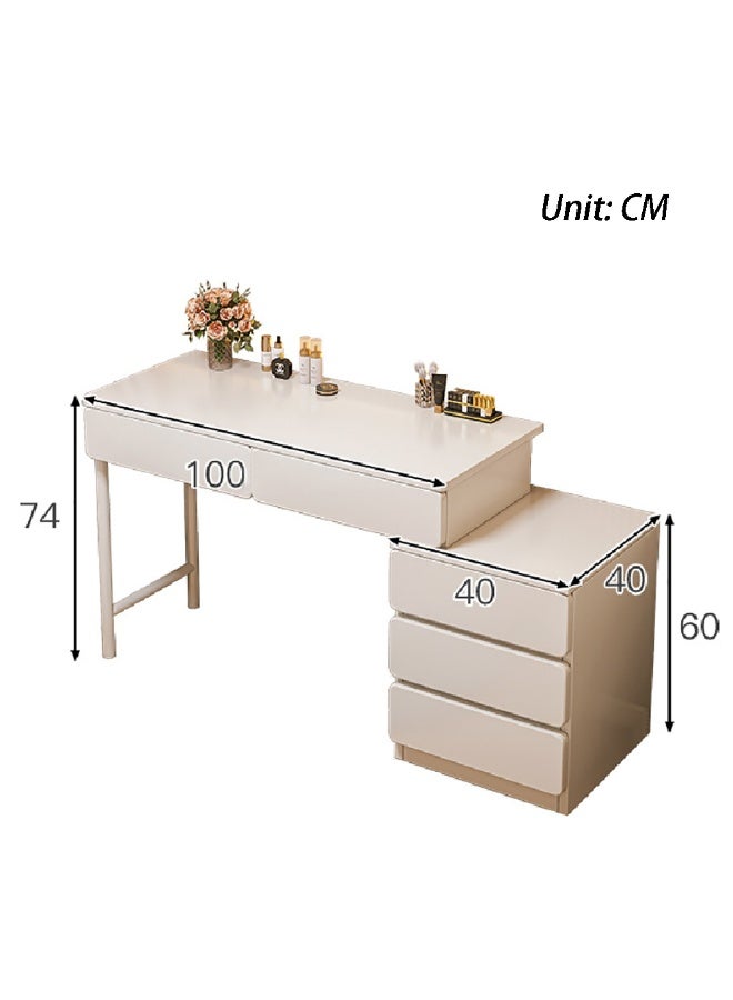 Modern Bedroom Dresser Table, Home Office Desk with Drawers and Extendable Side Cabinet for Makup Vanity Desk, Dressing Table, Study Desk Writing Table, Warm White, SZY100 - Image 2