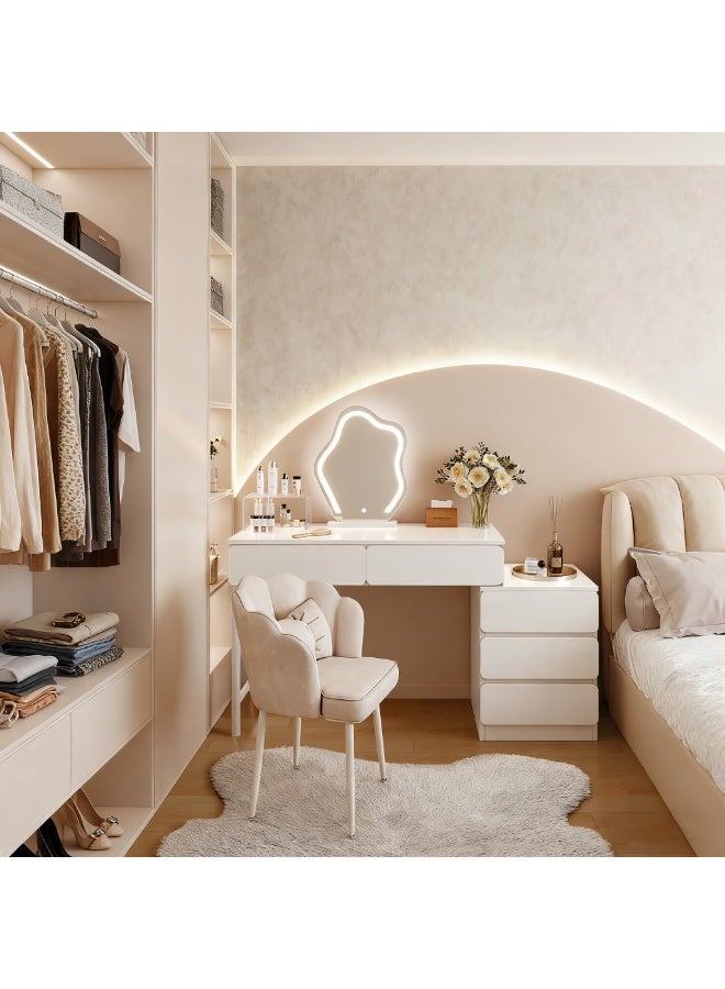 Modern Bedroom Dresser Table, Home Office Desk with Drawers and Extendable Side Cabinet for Makup Vanity Desk, Dressing Table, Study Desk Writing Table, Warm White, SZY100 - Image 5