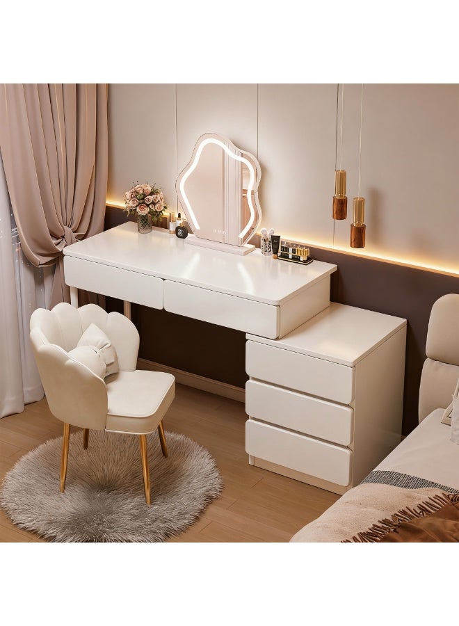 Modern Bedroom Dresser Table, Home Office Desk with Drawers and Extendable Side Cabinet for Makup Vanity Desk, Dressing Table, Study Desk Writing Table, Warm White, SZY100 - Image 3