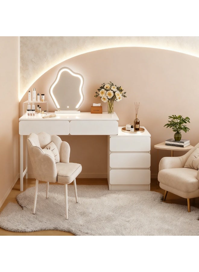 Modern Bedroom Dresser Table, Home Office Desk with Drawers and Extendable Side Cabinet for Makup Vanity Desk, Dressing Table, Study Desk Writing Table, Warm White, SZY100 - Image 4