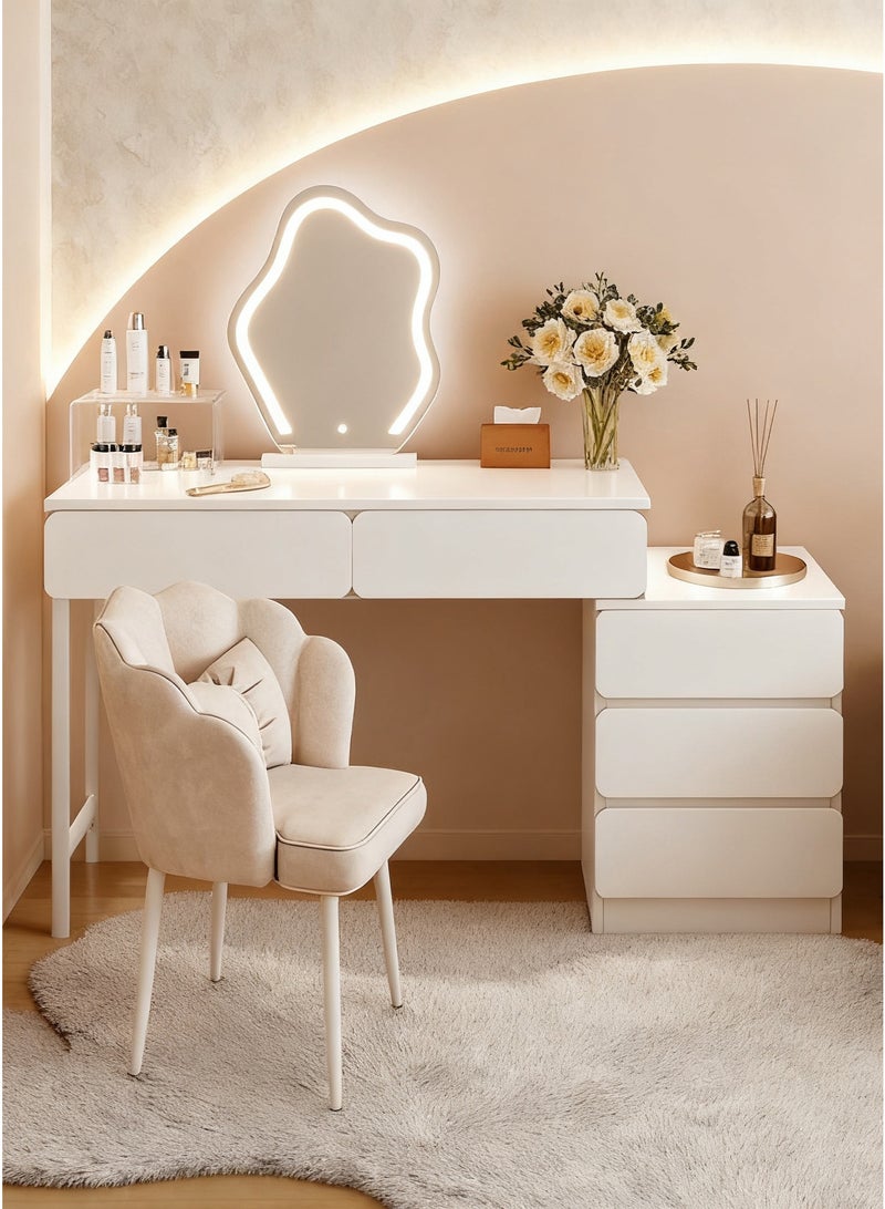 Modern Bedroom Dresser Table, Home Office Desk with Drawers and Extendable Side Cabinet for Makup Vanity Desk, Dressing Table, Study Desk Writing Table, Warm White, SZY100 - Image 1