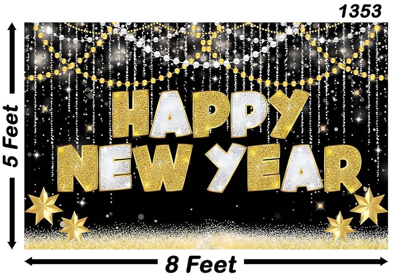 Backdropon Happy New Year Banner Backdrop for New Years Eve Party Decorations Black and Gold New Years Eve Background Wall Decor Photo Size 5 Feet Height & 8 Feet Width(5 * 8) - Image 3