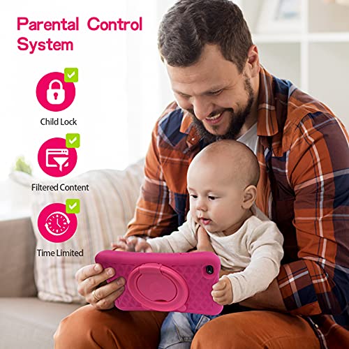 PRITOM 8 inch Quad Core Kids Android Tablet, 64GB, WiFi, Bluetooth, Dual Camera, Educationl, Games,Parental Control, Kids Software with Kids-Tablet Case(Pink) - Image 3