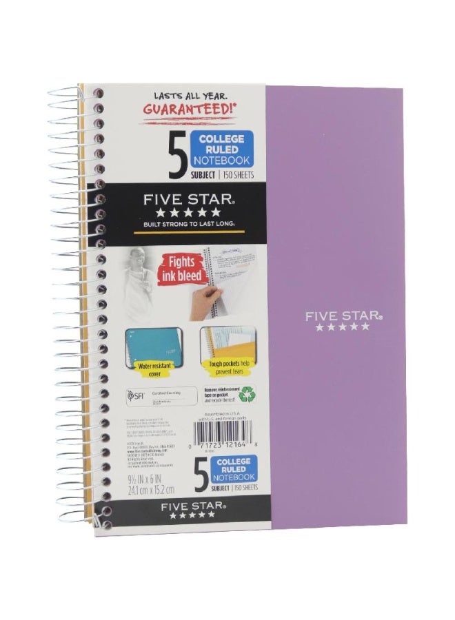 Five Star Notebook 9.5 X 6 in 300 Pages (150 Sheets) 5 Subject College Ruled - Image 3