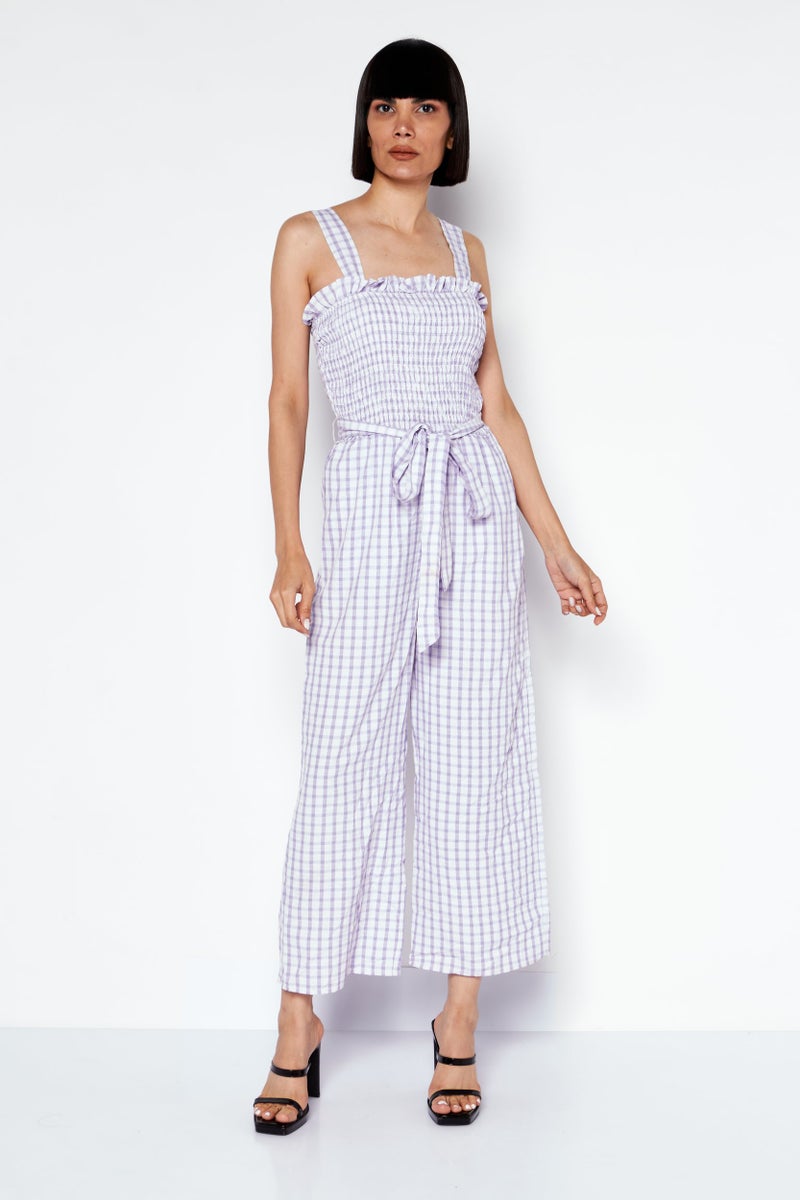 Riley & Rae بدلة نسائية بدون أكمام بتصميم مربعات، مجموعة بنفسجية - Image 1