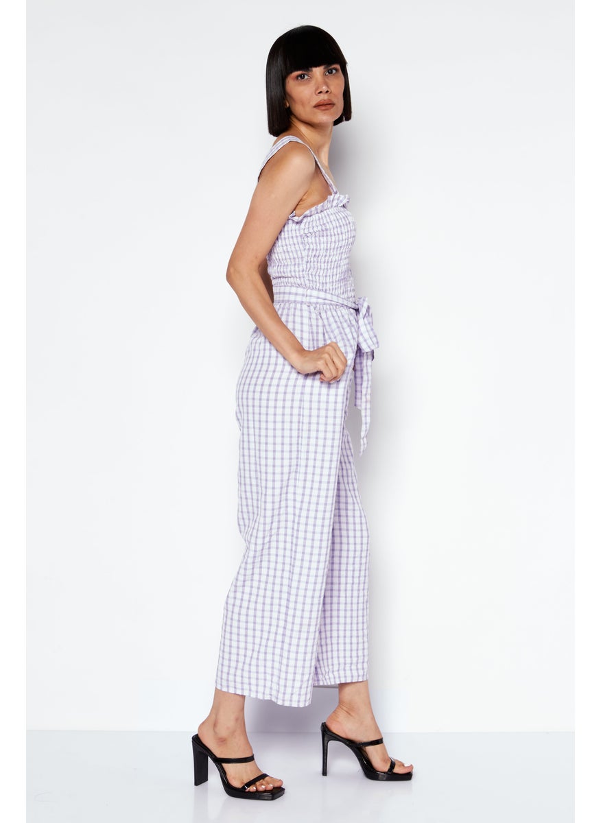 Women Checkered  Sleeveless Jumpsuit, Purple Combo - pzsku/Z67FE7016A54FA068149BZ/45/_/1737900769/53eafb57-671f-4722-bd28-cdb2a236dd40