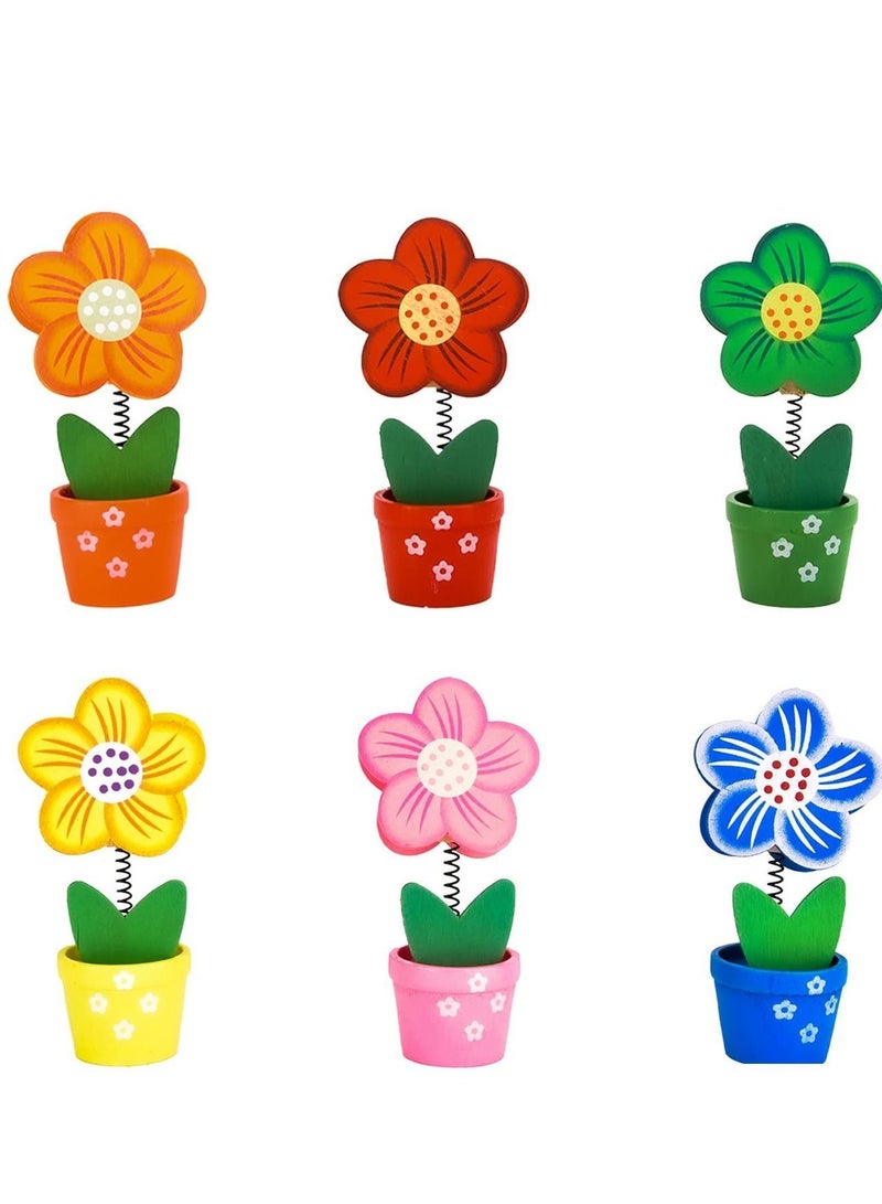 NIBEMINENT Wood Place Card Holders with Colorful Flower Clip Wooden Memo Clips Holder flower pot Base Picture for Wedding Party Table Number Random Color 6 PCS - Image 1