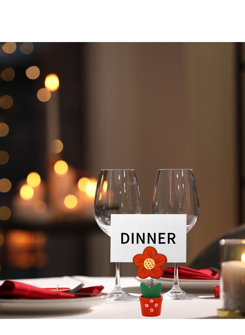 NIBEMINENT Wood Place Card Holders with Colorful Flower Clip Wooden Memo Clips Holder flower pot Base Picture for Wedding Party Table Number Random Color 6 PCS - Image 4