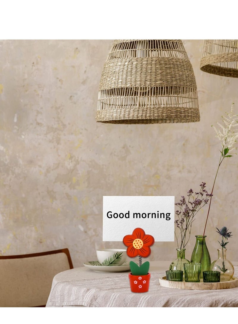 NIBEMINENT Wood Place Card Holders with Colorful Flower Clip Wooden Memo Clips Holder flower pot Base Picture for Wedding Party Table Number Random Color 6 PCS - Image 3