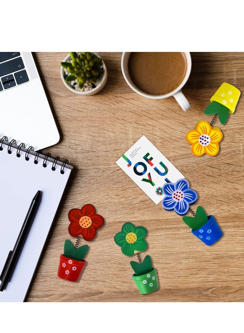 NIBEMINENT Wood Place Card Holders with Colorful Flower Clip Wooden Memo Clips Holder flower pot Base Picture for Wedding Party Table Number Random Color 6 PCS - Image 5