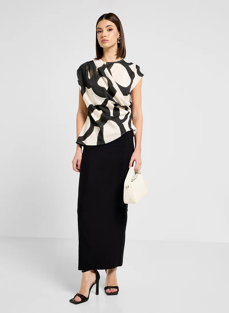 ELLA Printed Ruched Top