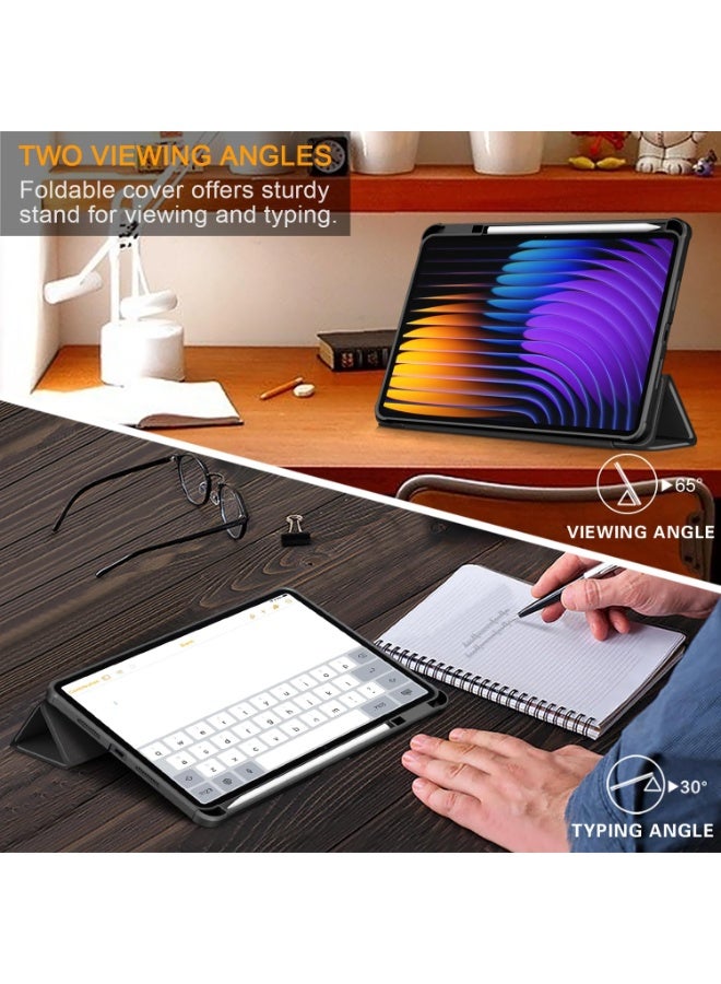 EVO Case Compatible with Xiaomi pad 7/7 pro 11.2" 2024 Cover,Slim Drop Protection Tri-Fold Cover with Hard Shell Transparent Back and Pen Holder Stand Smart Cover with Auto Wake/Sleep,Black - Image 2