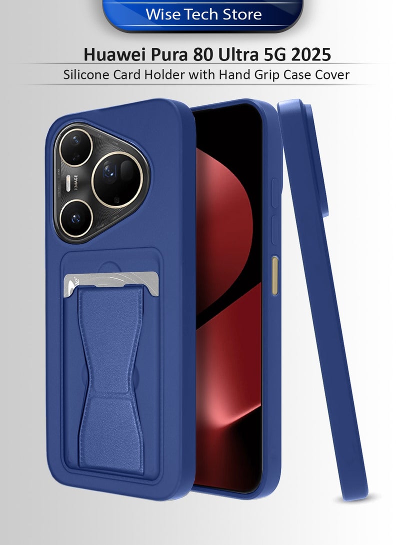 Wtech Huawei Pura 80 Ultra 5G 2025 Silicone TPU Card Holder with Hand Grip Case Cover (MCHPSN) - Navy Blue - Image 1