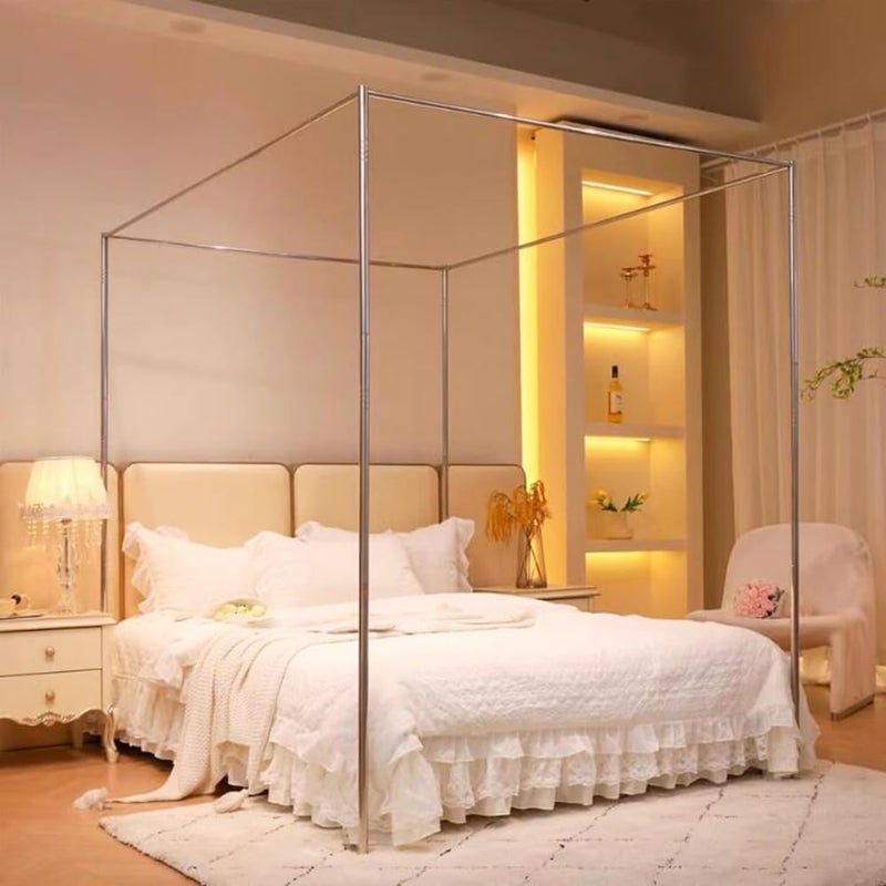 Mengersi Canopy Bed Frame Post Queen Size,Stainless Steel Canopy Frame Poles Four Corner Bed Bracket Fit for Metal/Wood Bed Bedroom Decor - Image 2