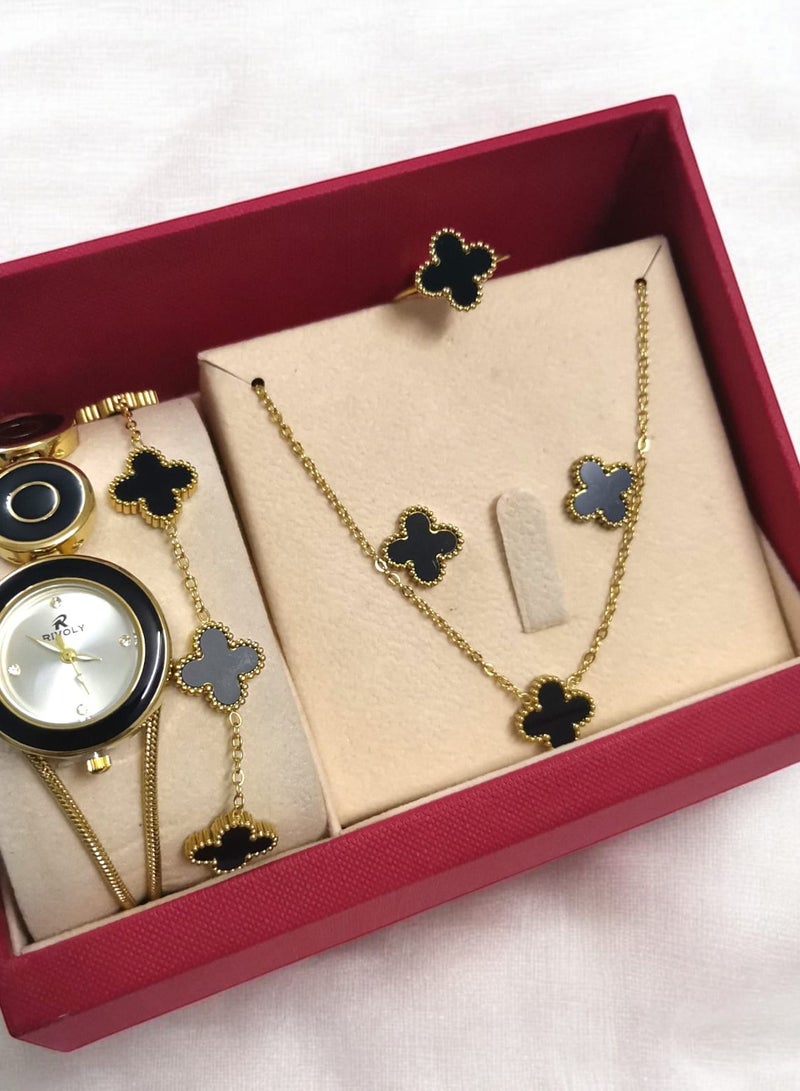 Rivoly Elegant women's stainless-steel set consisting of a waterproof watch with a set of bracelets, rings, necklaces, and earrings - Image 1