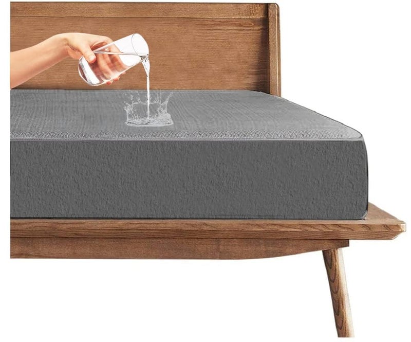 BABYLEE Waterproof Mattress Protector Double Bed 72x72 Ultra Soft Breathable & Fitted Bed Protector Terry Cover Double Bed (6.5x6 feet, Fits 10 Inches, Grey) - Image 1