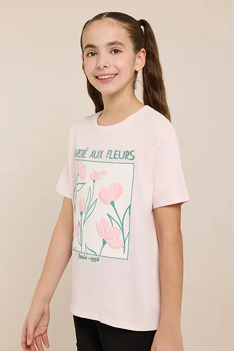 أر أند بي Printed T-Shirt with Crew Neck and Short Sleeves