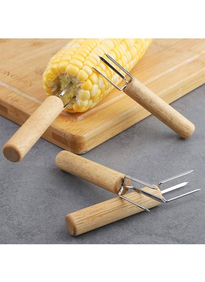 Generic - 4 Pcs Barbecue Corn Needle Grilling Corn Cob Holders, Reusable Stainless Steel Wooden Handle Fruit Forks, Barbecue Tool for Home Cooking and BBQ - Image 1