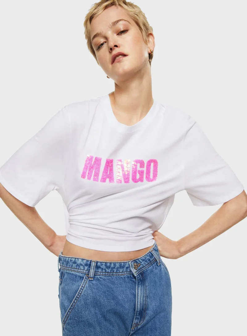 MANGO Round Neck Graphic T-Shirt