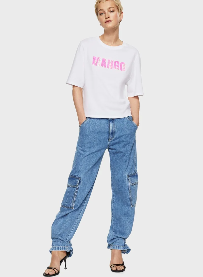 MANGO Round Neck Graphic T-Shirt
