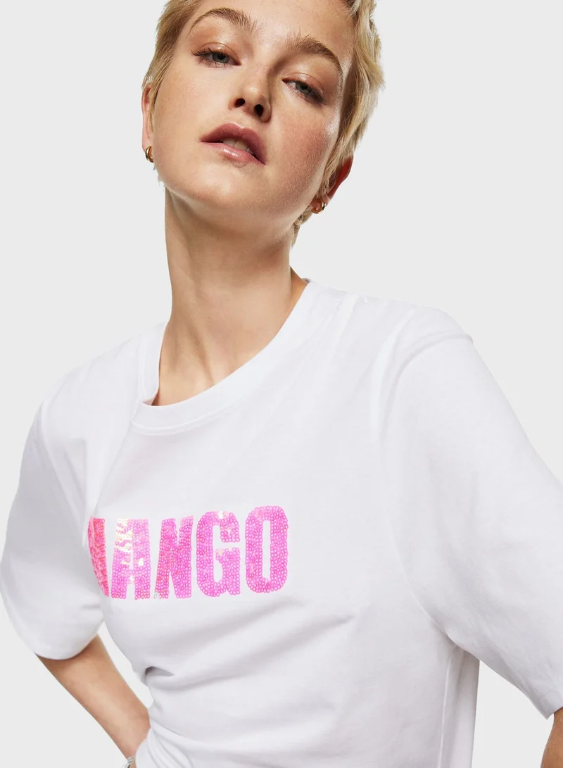 MANGO Round Neck Graphic T-Shirt