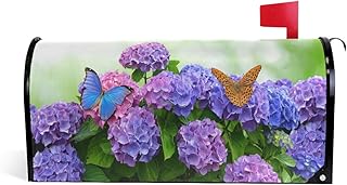 ALAZA ALAZA Hydrangea Flowers with Butterflies Magnetic Mailbox Cover MailWraps Garden Yard Home Decor for Outside  - Image 1