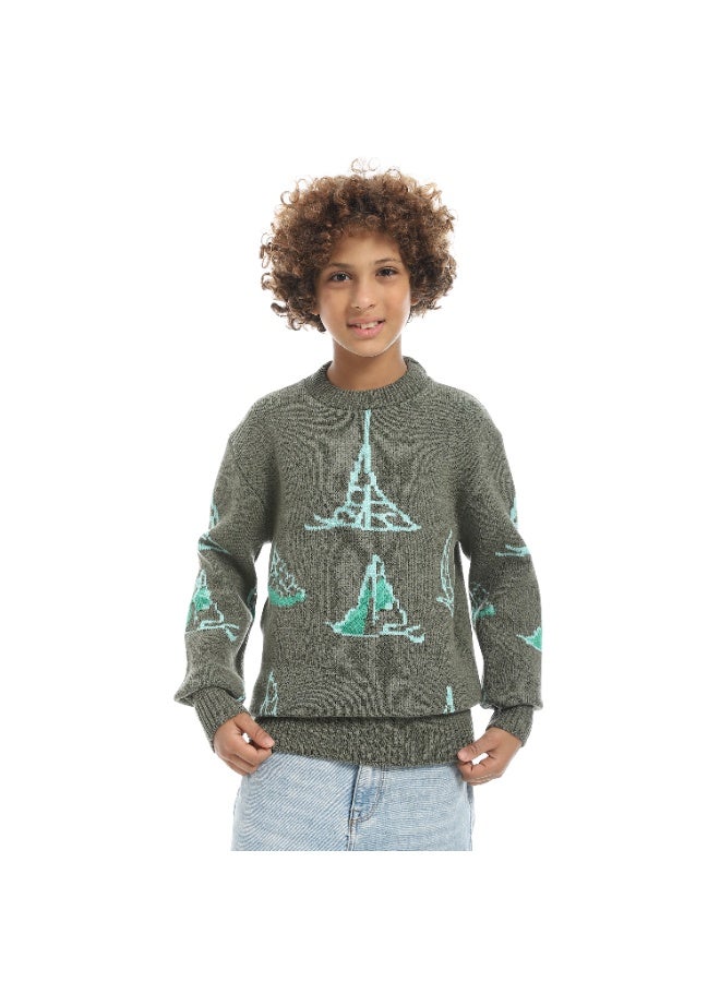 سيزار بلوفر صوف أولادي مزود بنقش مركب شراعي - Image 1