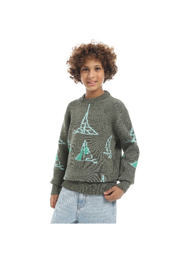 سيزار بلوفر صوف أولادي مزود بنقش مركب شراعي - Image 2