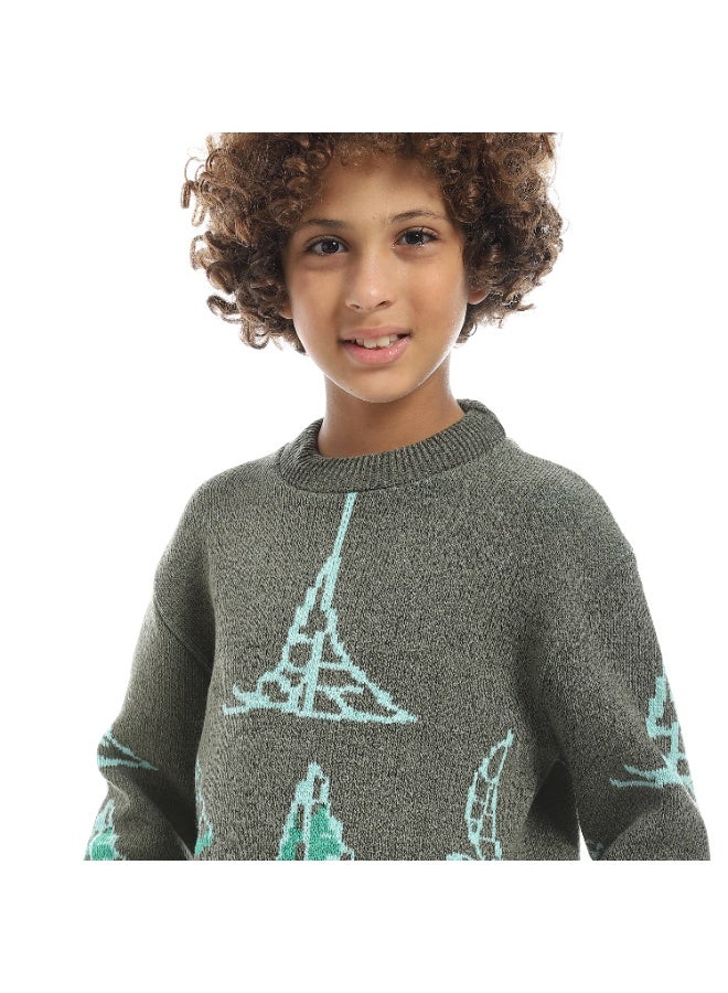 سيزار بلوفر صوف أولادي مزود بنقش مركب شراعي - Image 4