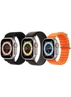 IAF Nylon G-Hook Loop Buckle Strap Black, Trail Loop Strap Black/Gray and Silicone Ocean Band Orange for Apple Watch Ultra 8 49mm Set of 3 