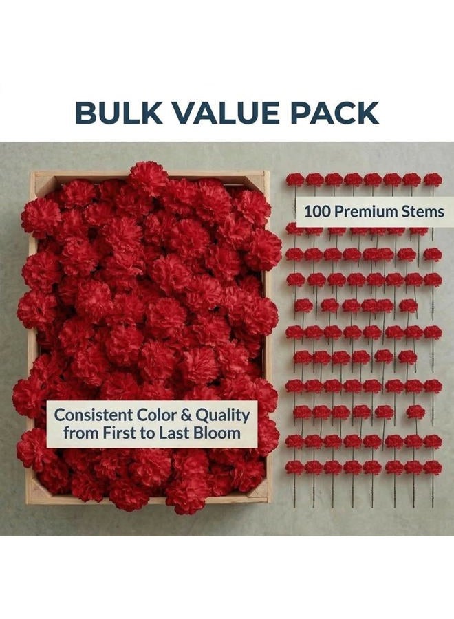 Larksilk Carnations Artificial Flowers - Fake Flowers for Easter Decorations, Spring Decor, Wedding Decor, Floral Backdrop - Fake Carnations, 5" Floral Stems, 3.5" Heads, Burgundy, 100 Pieces - Image 1