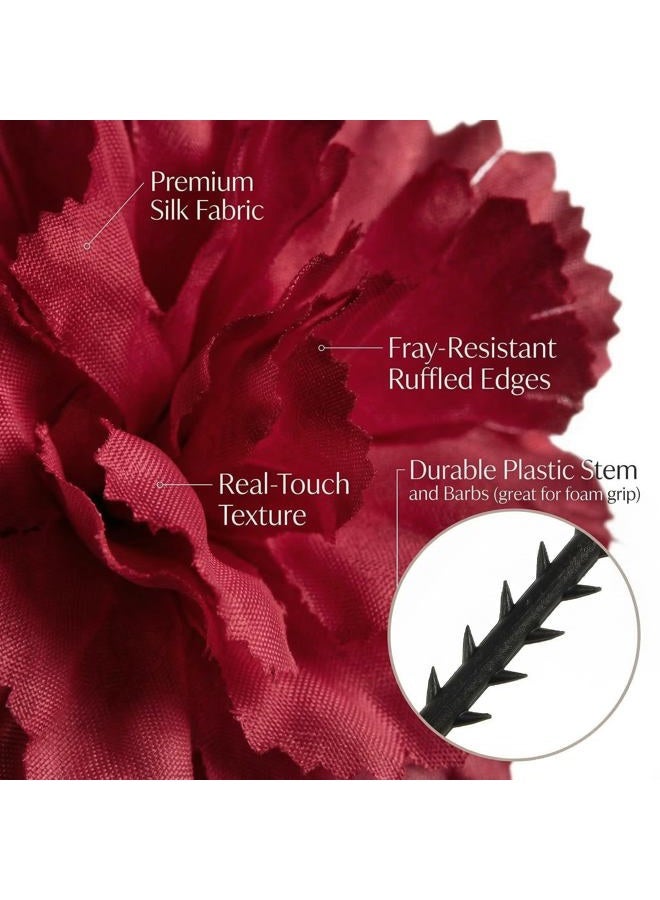 Larksilk Carnations Artificial Flowers - Fake Flowers for Easter Decorations, Spring Decor, Wedding Decor, Floral Backdrop - Fake Carnations, 5" Floral Stems, 3.5" Heads, Burgundy, 100 Pieces - Image 2