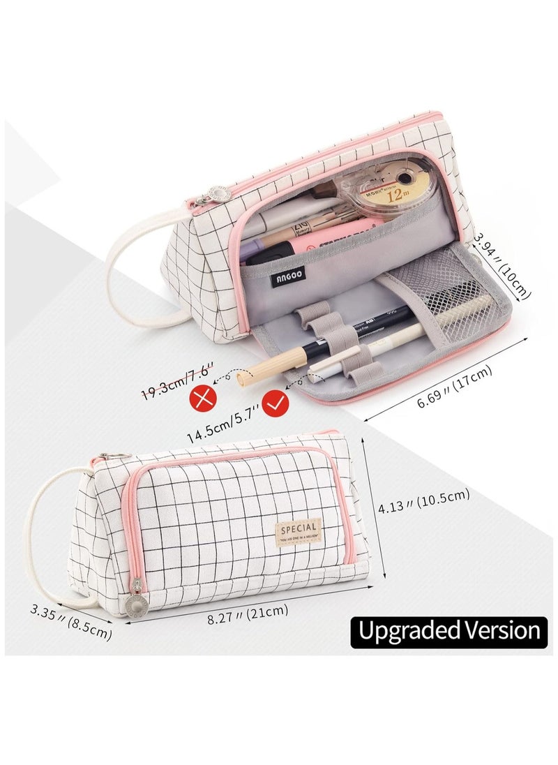 Generic Large Capacity Colored Canvas Storage Pouch Marker Pen Pencil Case Simple Stationery Bag Holder for Middle High School Office College Student  White Plaid  - Image 3