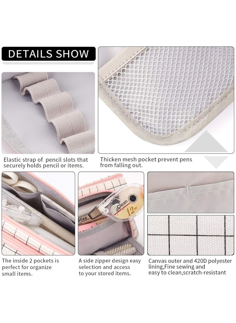 Generic Large Capacity Colored Canvas Storage Pouch Marker Pen Pencil Case Simple Stationery Bag Holder for Middle High School Office College Student  White Plaid  - Image 5