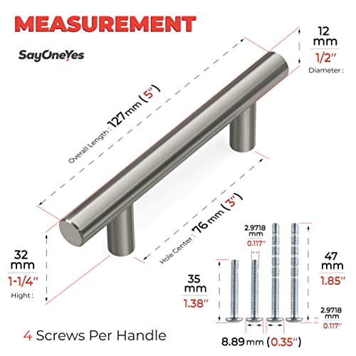 SAYONEYES Brushed Nickel Cabinet Handles – 5" Length, 3" Hole Centers – Modern Drawer Pulls for Kitchen Cabinets, Bathroom, Dresser – Stainless Steel Cabinet Hardware with Sleek Finish – 30 Pack - Image 2