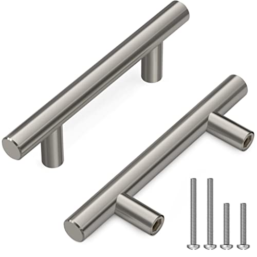 SAYONEYES Brushed Nickel Cabinet Handles – 5" Length, 3" Hole Centers – Modern Drawer Pulls for Kitchen Cabinets, Bathroom, Dresser – Stainless Steel Cabinet Hardware with Sleek Finish – 30 Pack - Image 1
